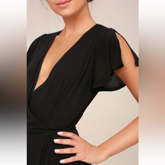 NWOT Lulus Heart of Marigold Black Wrap Maxi Dress - Picture 4 of 9